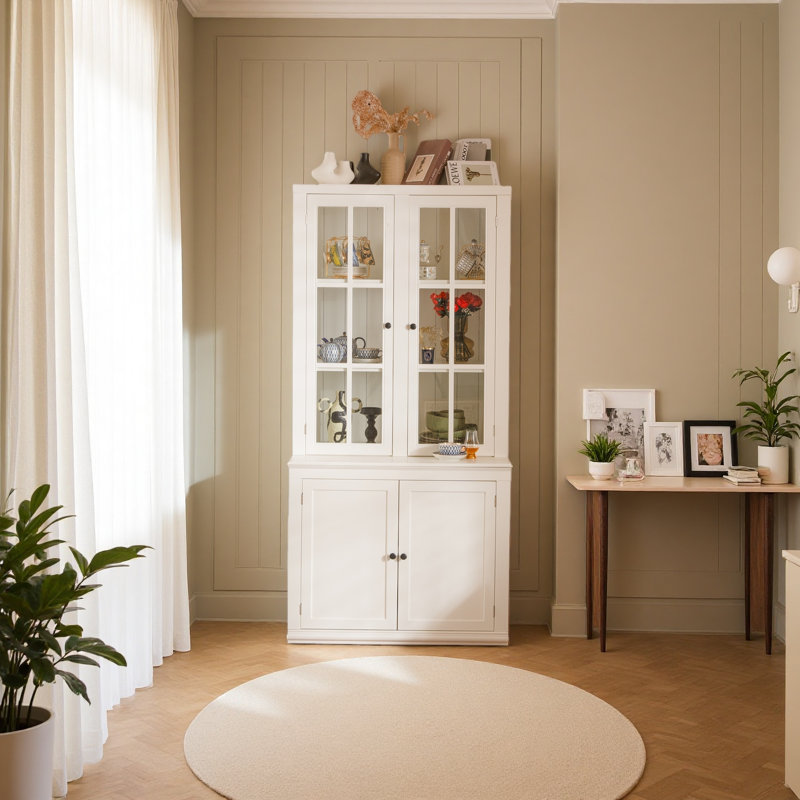 Ensemble de deux garde-manger à double porte vitrée de 75,25 po de hauteur, armoire à bahut de style traditionnel, armoire vitrée, pour couloirs de salon, de cuisine, de bureau, de maison, de studio ou d'espace de travail
