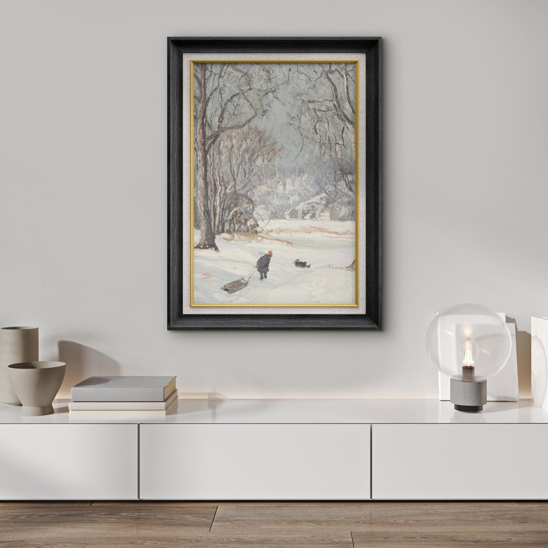 Paysage de traîneau d'hiver, impression sur papier, Cadre noir, Pas de tapis