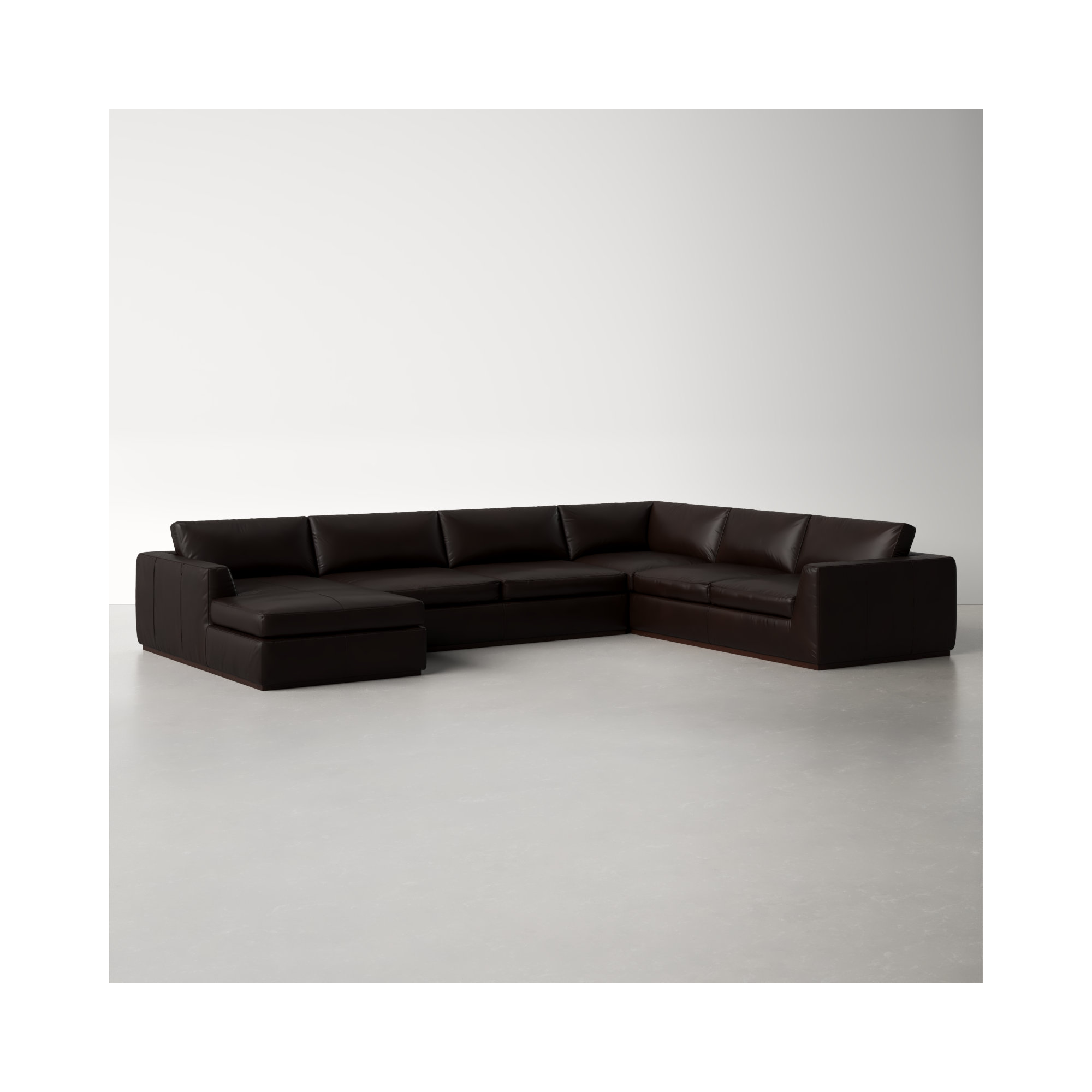 Wexford Colt 161" Wide Genuine Leather Left Hand Facing Sofa & Chaise, Right Hand Facing, Heirloom Cigar Genuine Leather