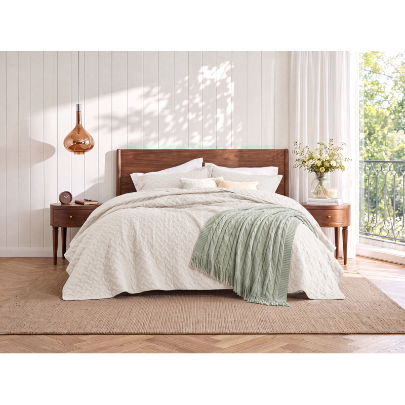 Quilts Lightweight Bedspreads with Basket Weave Pattern, Soft Quilt Bedding Set, Hazel Comforter Set Coverlet, Beige