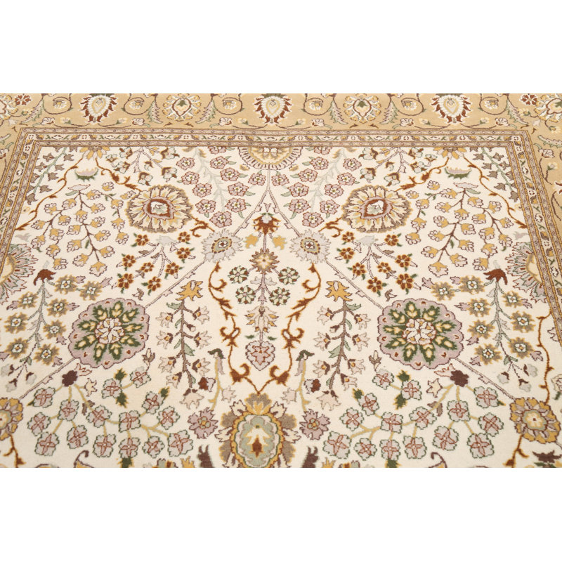 Tapis ivoire / en laine noué à la main de conception unique 6 pi 2 po x 9 pi 5 po New Age