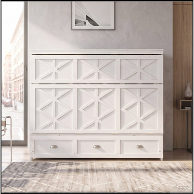 Full Size Murphy Bed with Large Drawers,Whit