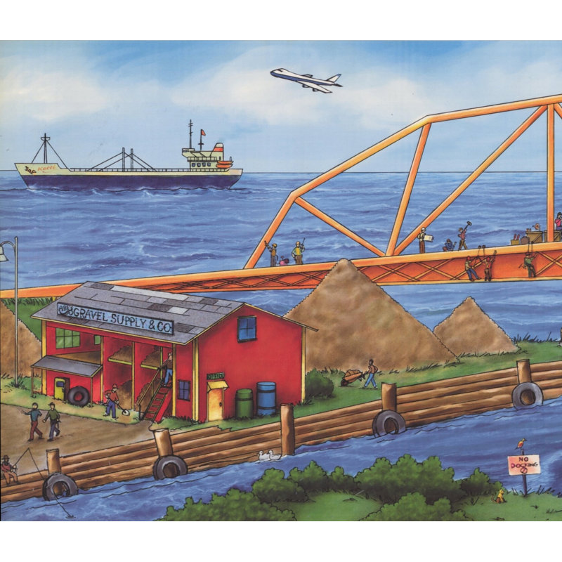 Bordure de papier peint Jarboe Construction Project, L 180 po x H 12 po, Bleu / Orange