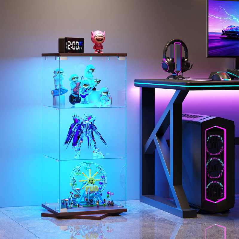 Vitrine pivotante à 360 ° en verre avec lumières RVB, Brown