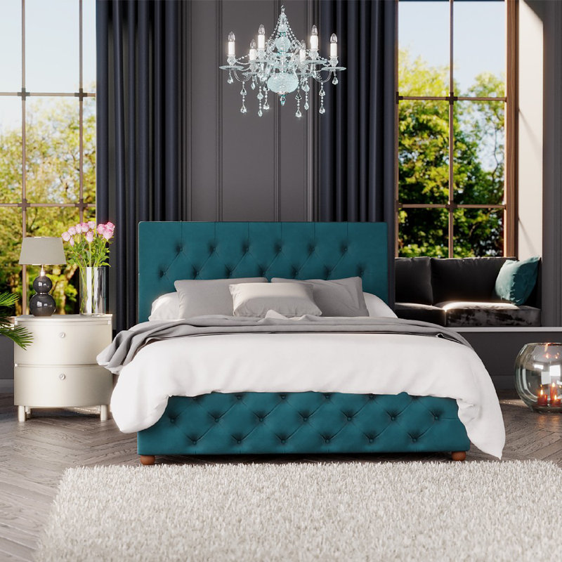 Upholstered Ottoman Bed, Double (4'6), Emerald