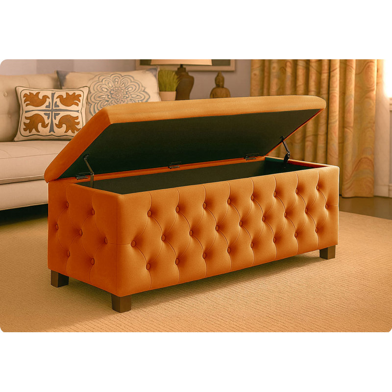 Empire Wide Chesterfield Rectangle Solid Color Standard Ottoman Storage Bench, Plush Velvet Upholstered Coffee Table with Legs