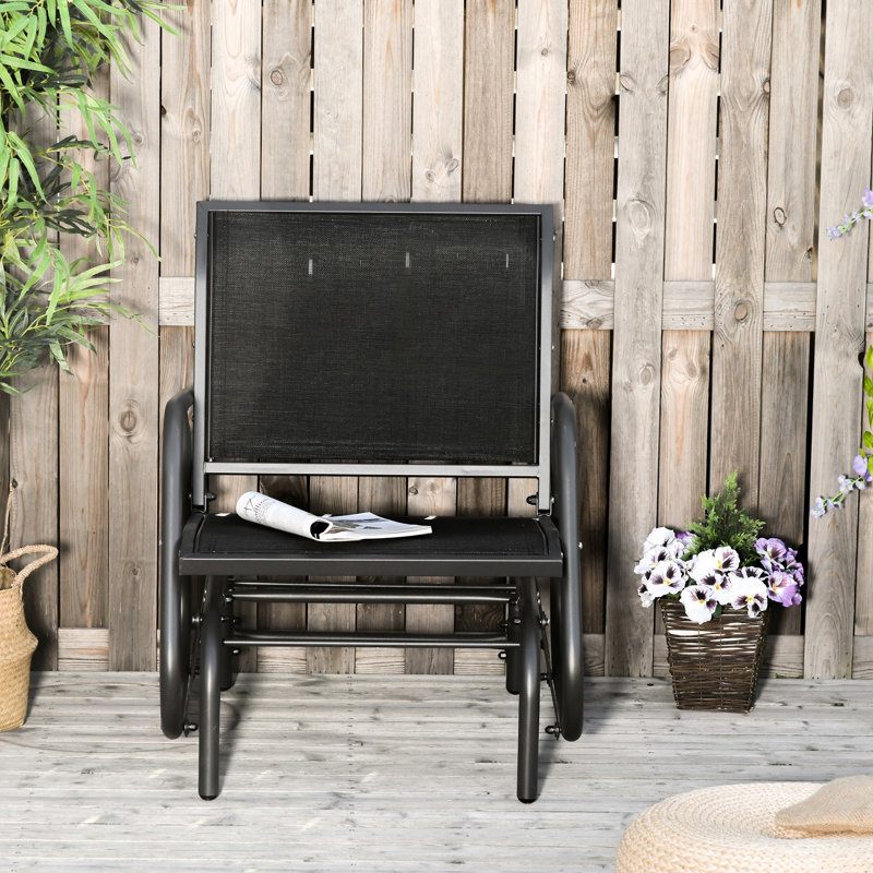Garden Porch Glider Chair. Metal Frame With Smooth Gliding Base. Breathable Mesh Fabric For Quick Drying. Suitable Poolside, Backyard, Balcony. Black. 264Lbs Capacity. 29.5" W X 26" D 33.5" H.