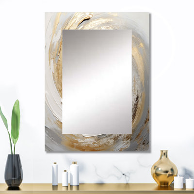 Gold And White Soft Wave Vortex III - Abstract Spirals Wall Mirror, Modern Decorative Mirror, Printed Metal Art
