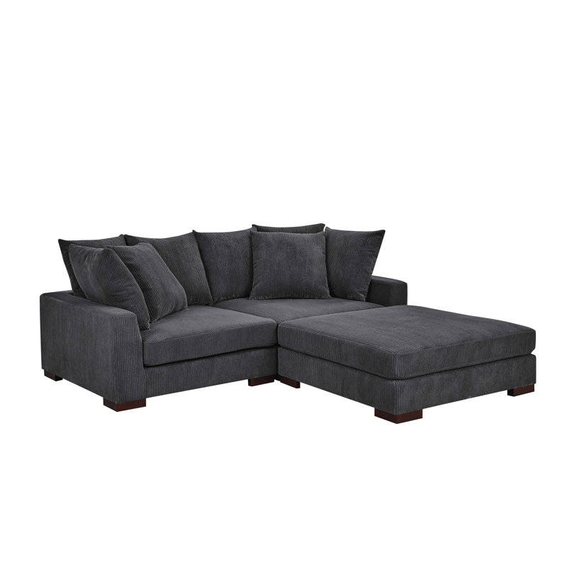 Canapé modulaire rembourré 3 pièces Aurbree, Velours côtelé gris foncé
