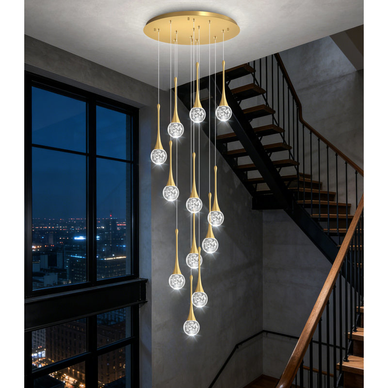  Luminaire suspendu 12 lumières DEL Glam, Doré