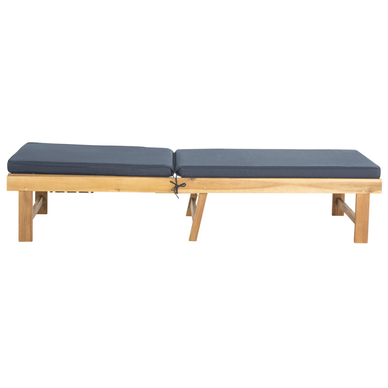 Matheny Outdoor Acacia Wood Chaise Lounge , Cushion Included, Navy