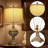 27" large brown resin table lamp, vintage Bedside Lamp With Linen shade 9w led bulb, Retro End lamp for living room Study
