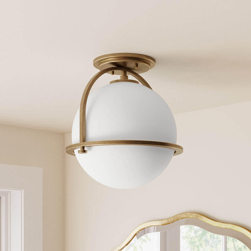McCormick Hand Blown Glass Semi Flush Mount, Heritage Brass
