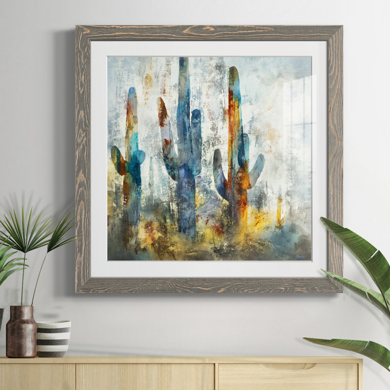 Forêt de Saguaro - Reproduction d'art sur papier encadrée, H 27,5 po x l 27,5 po x P 1,5 po, Papier gris