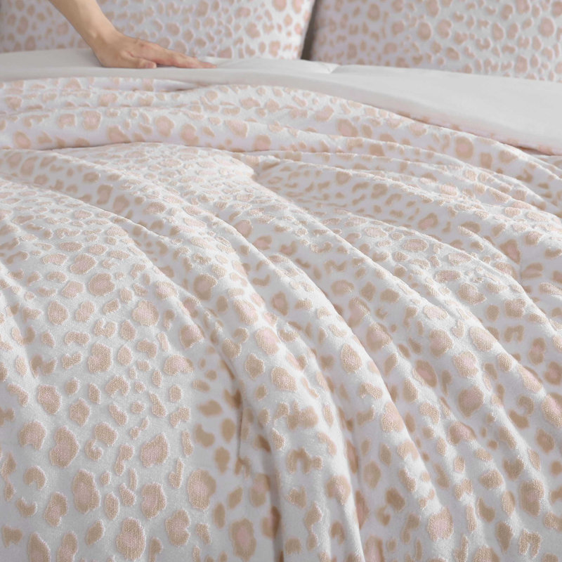Ensemble d'édredon réversible Betsey Johnson Betseys Leopard Beige, Édredon pour lit simple + 1 taie décorative stan