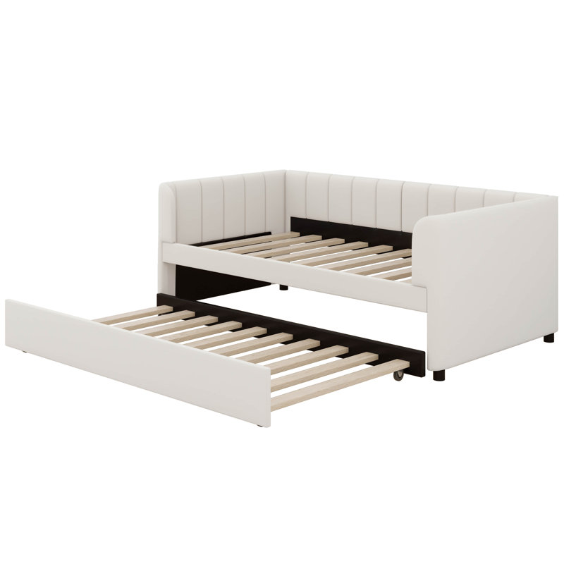 Lit de jour simple rembourré avec couchette, Beige