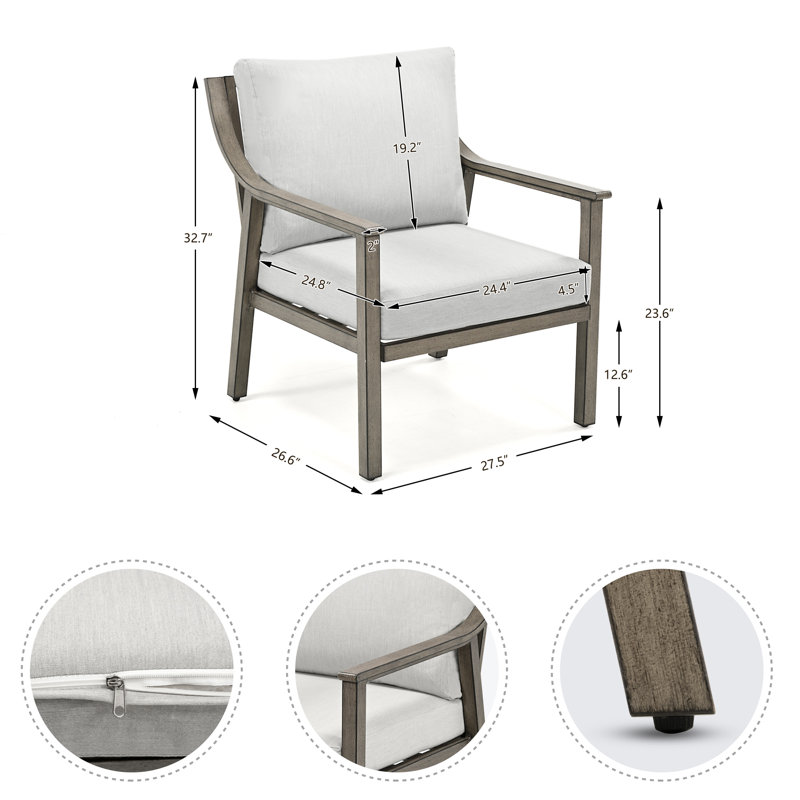 Nevim 1 Piece Outdoor Aluminum Patio Chair With Cushions, Gray
