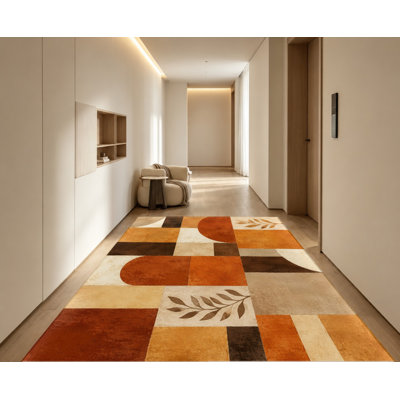 Tapis à motif géométrique abstrait, motif de blocs de couleur terre, surface en velours, tapis moderne antidérapant bohémien, décoration intérieure pour salon, chambre à coucher, salle à manger, appartement