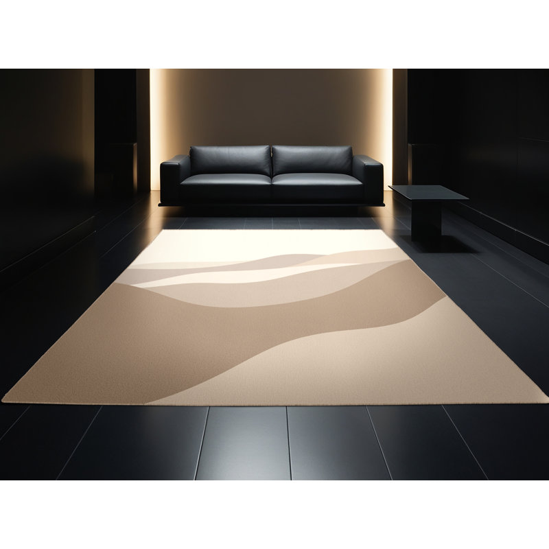 Tapis beige doux et moelleux de couleur unie minimaliste Olivet, Carré 5 pi