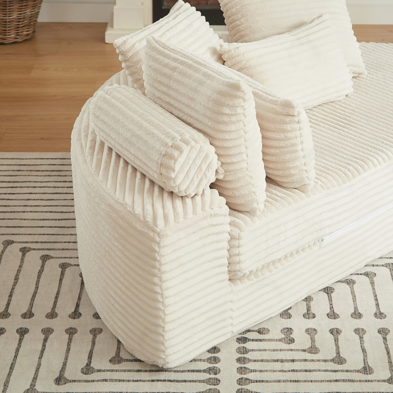 Canapé-lit semi-circulaire 2 en 1 avec coussin pour le cou et cinq coussins décoratifs, Beige