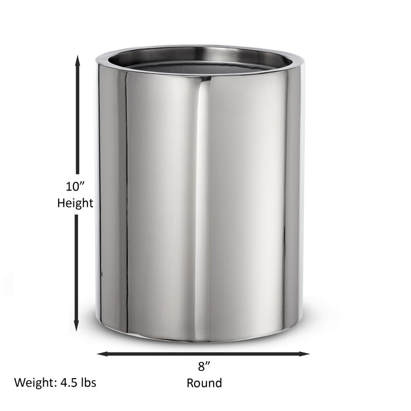 Silver Stainless Steel Minimalist Wastebasket with Metal Liner
