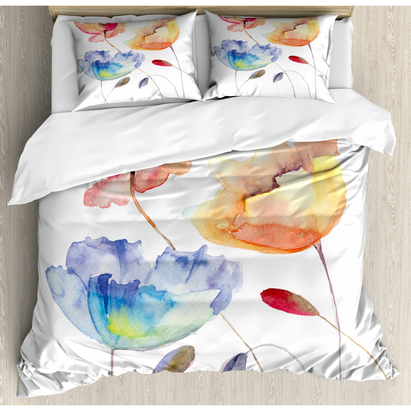 Garden Floral Duvet Cover, King Duvet Cover + 2 Pillow Shams