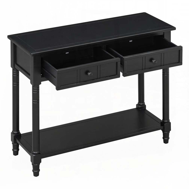 Console avec deux tiroirs et tablette inférieure, Noir