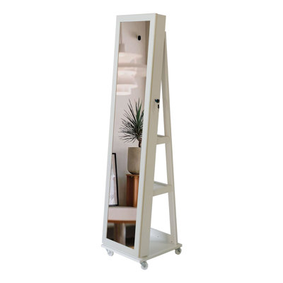 Full Length Mirror 360° Swivel Jewelry Cabinet With Shelves