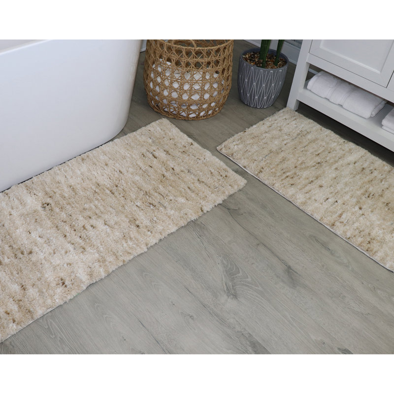Ensemble de tapis de bain 2 pièces en microfibre de luxe, envers en caoutchouc antidérapant, tapis de salle de bain ultra-absorbant, lavable à la machine et grand tapis pour baignoire, lavabo et meuble-lavabo, ivoire