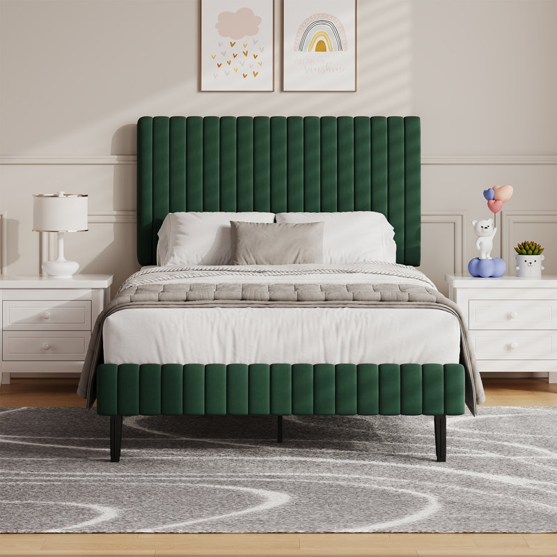 Tête de lit et pied de lit en velours avec revêtement matelassé, Simple, Vert