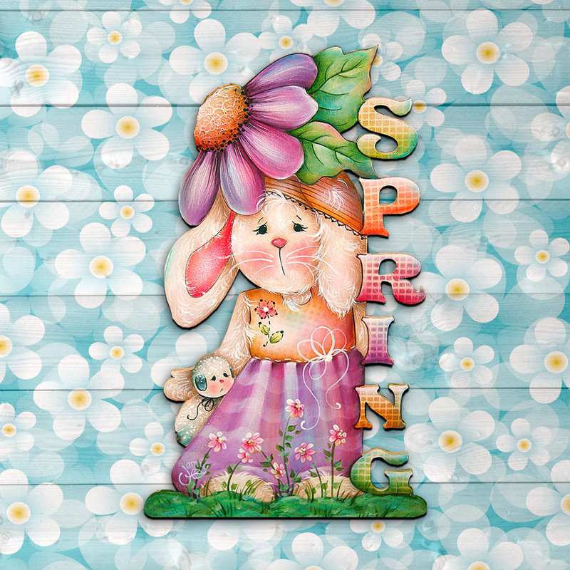 Spring Bunny Wreath Wooden Door Hanger
