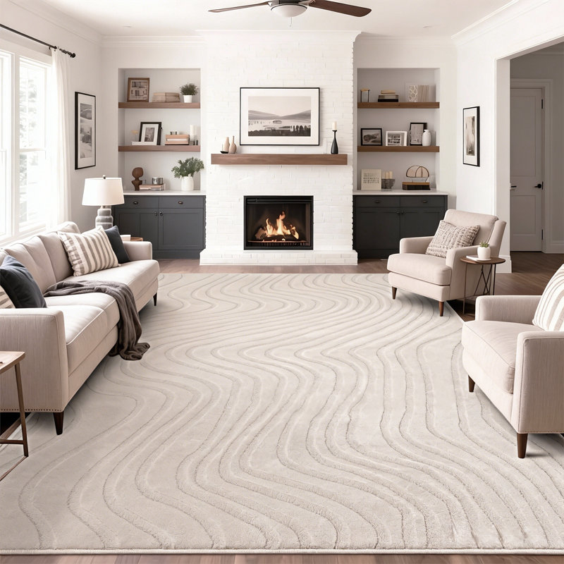 Soft Cozy Fluffy Arch Pattern High-Low Pile Textured Area Rug, Beige, Rectangle 4' x 7'