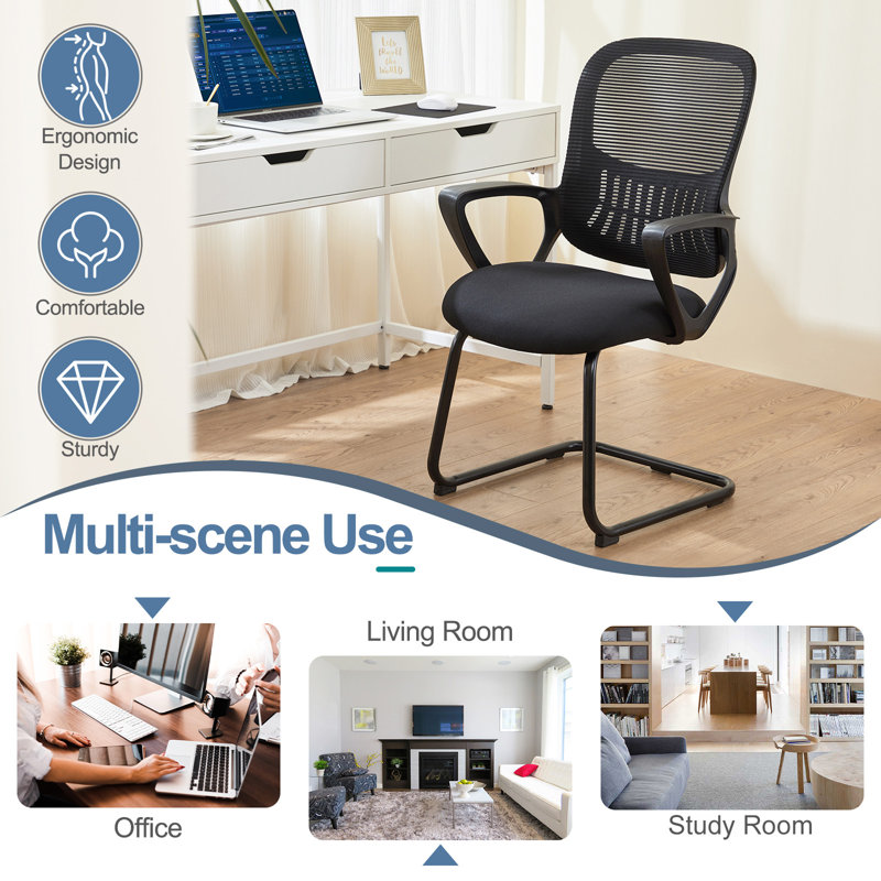 Chaise d'invité en filet avec base en métal et rangement, idéale pour les bureaux et les salles de conférence, 8