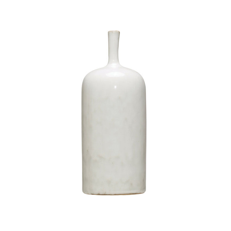 Vase moyen en grès rond avec glacis réactif, H 9,5 po x l 4,75 po x P 4,75 po