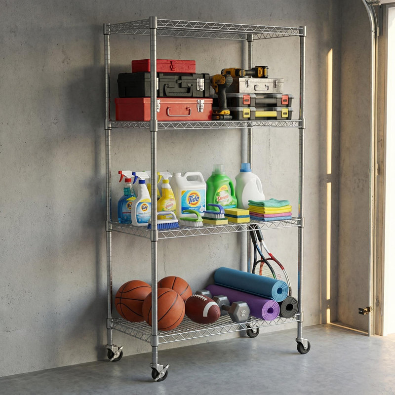 Étagères grillagées robustes à 4 niveaux réglables - supports de rangement en métal résistant à la rouille pour la cuisine, le garage, la salle de bain et le garde-manger