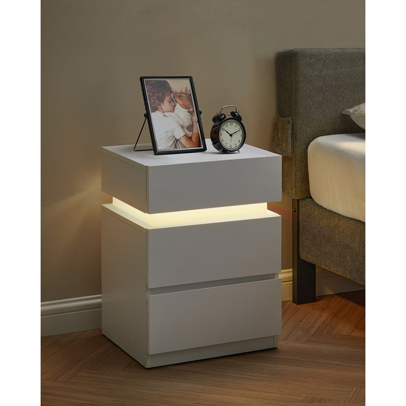 Casein 40cm W Manufactured Wood Bedside Table, Cloud White
