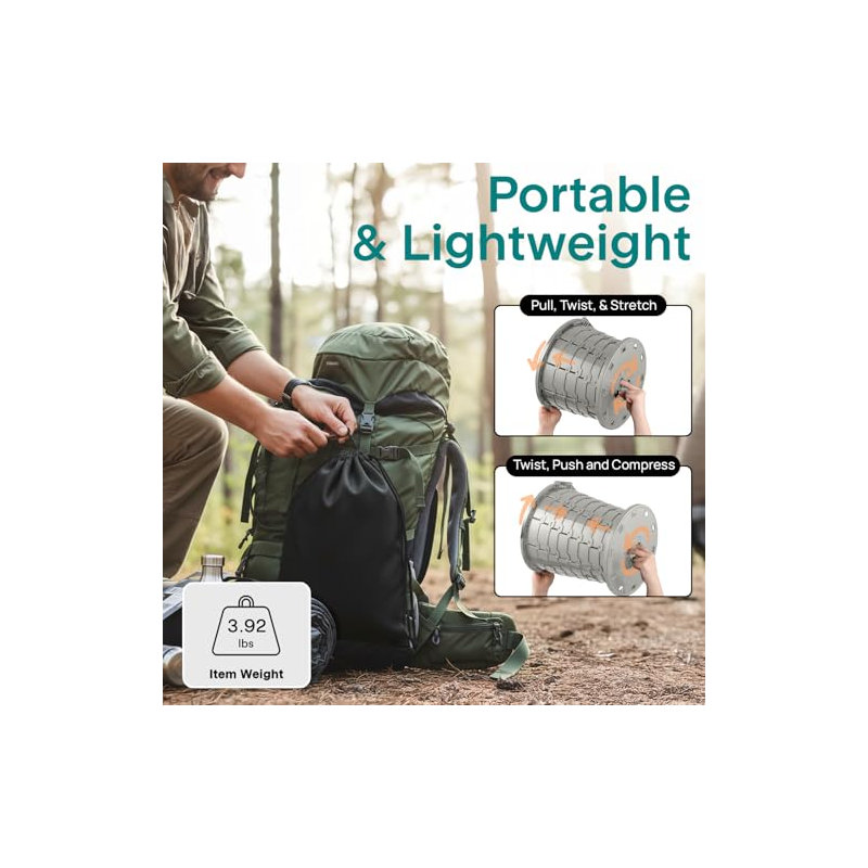SereneLife Foldable Toilet Seat for Camping, Adjustable Height Portable Travel Potty with Lid, Carry Bag, Non-Slip Base, 331 lbs Capacity + 3-Pack Flushable Wipes, for Car, Hiking, Outdoor Use, Gray