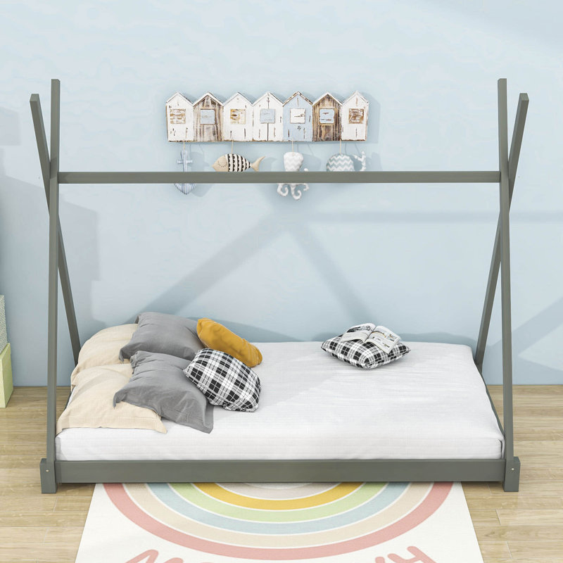 Wilpert Twin Size Platform Bed with Triangle Structure, Grey