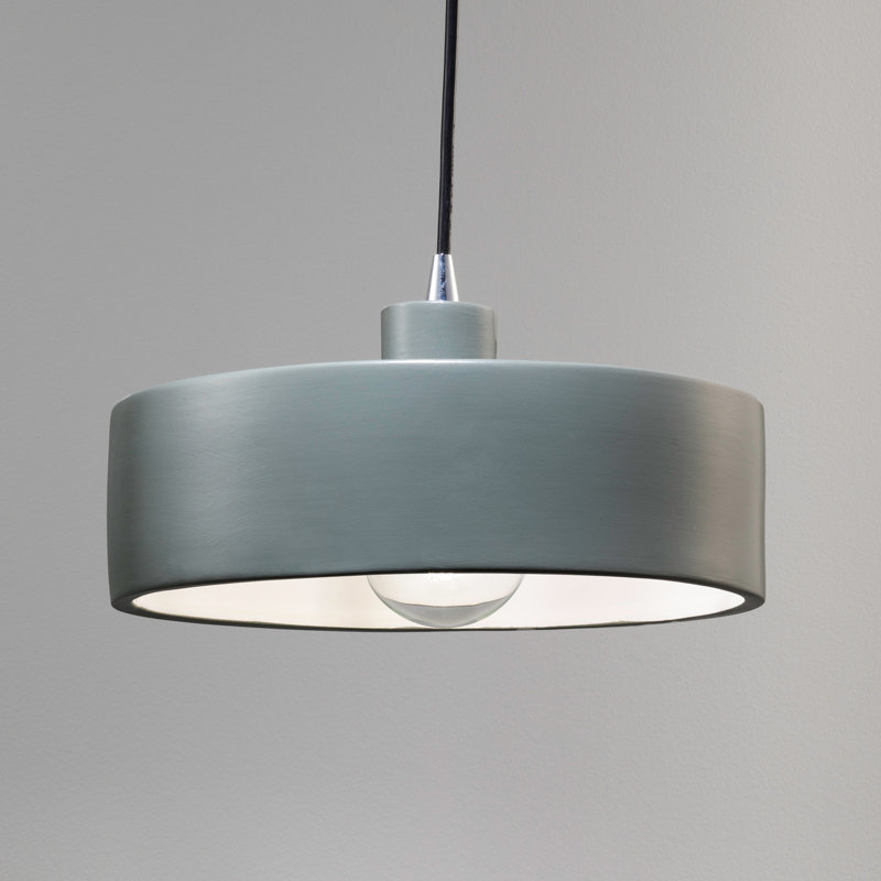 Luminaire suspendu cylindrique à 1 lumière Colgate, Étain, vert, Chrome poli