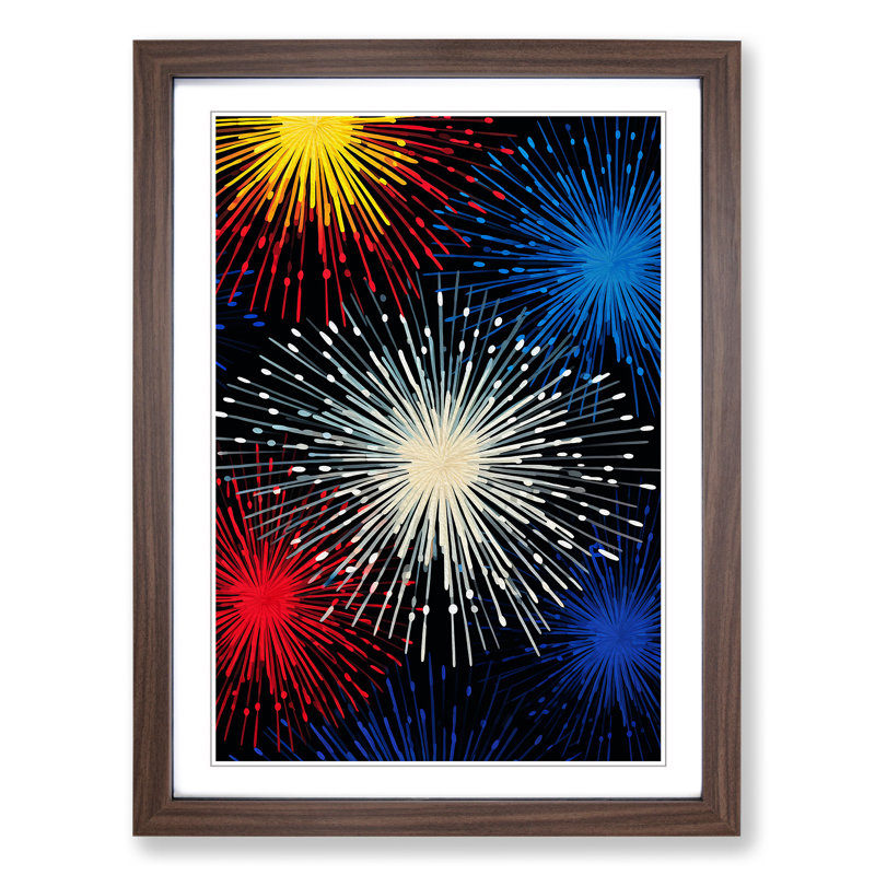 Fireworks Op No.2 - Single Picture Frame Print on Wood, 46cm H x 34cm W x 2cm D, Walnut