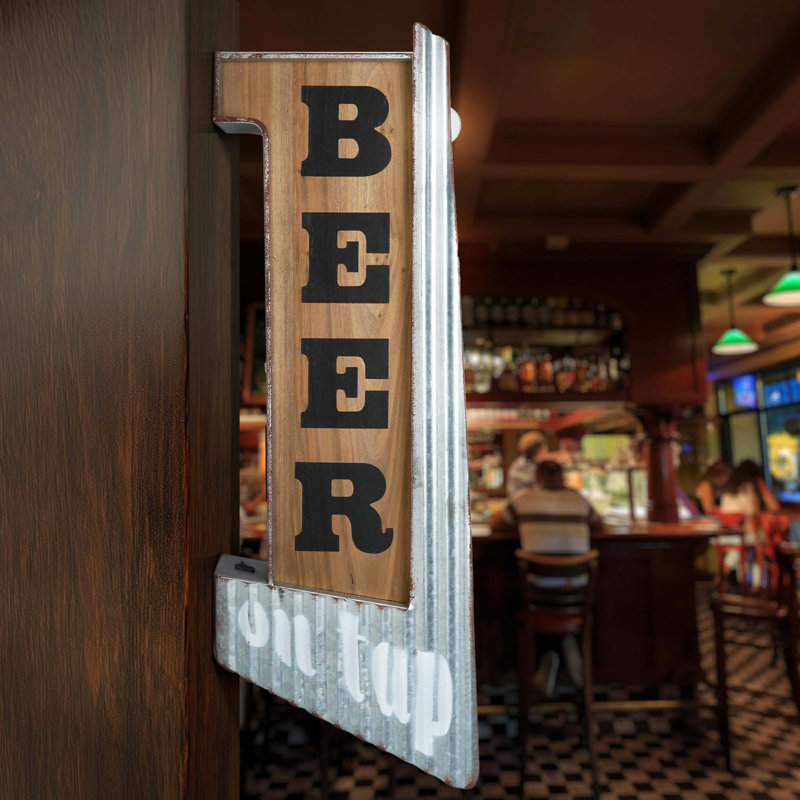 Trinx Beer on Tap Vintage LED Marquee Sign Wall Decor - 30" x 10.25" x 4.5"