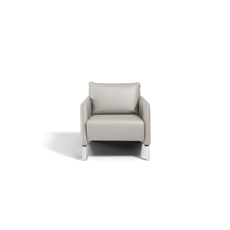 Crossreagh 29.2" Wide Top Grain Leather Armchair, Light Gray/Silver Genuine Leather