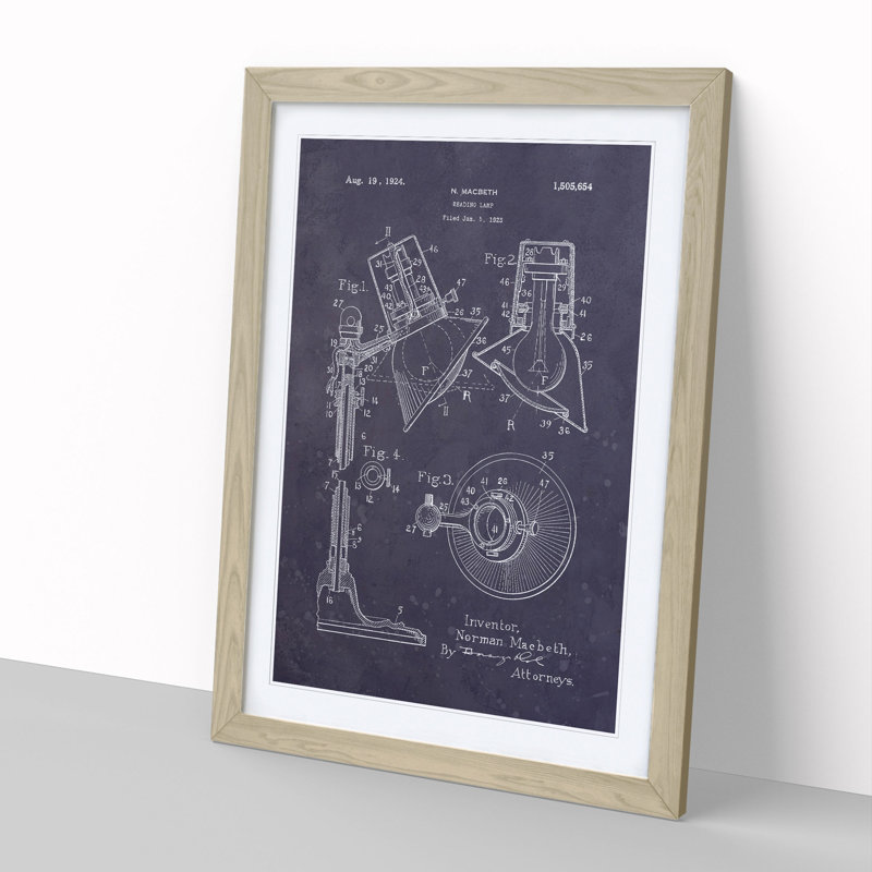 Reading Lamp Patent Dark - Picture Frame Graphic Art, 48cm H x 36cm W x 2cm D, Oak Framed