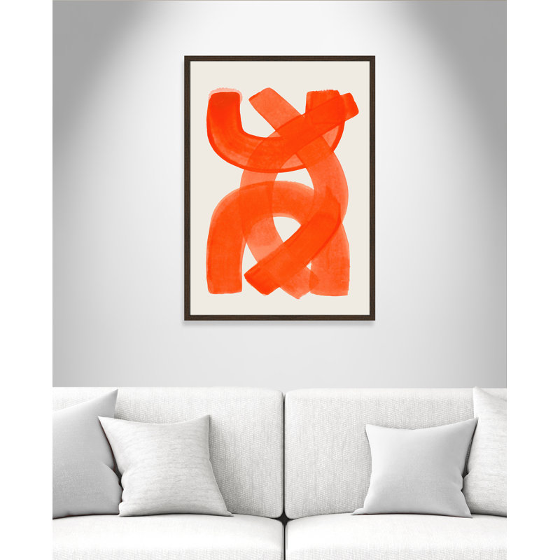 «Orange Strokes Print» par Haniff, L 25,5 po x H 35,5 po, Framed Print, Grain de bois noyer