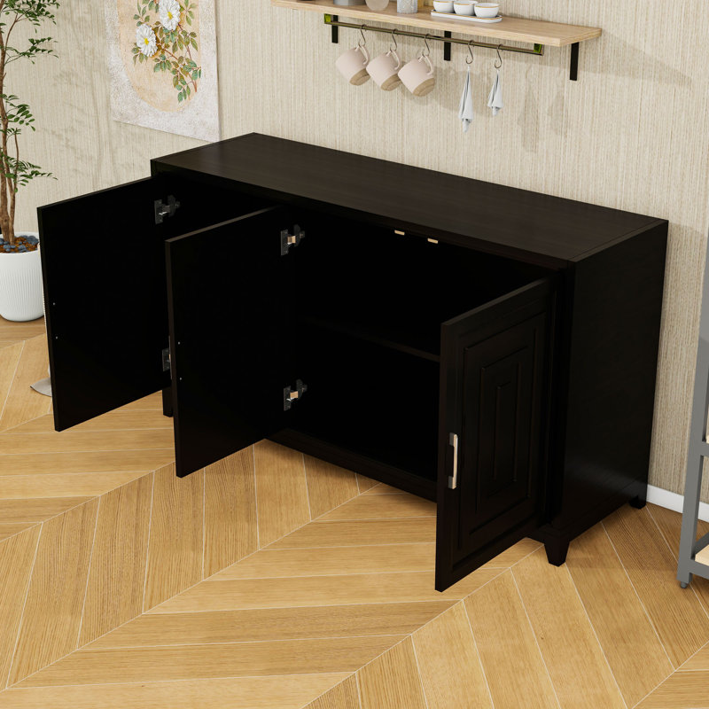 Modern Sideboard Buffet with 2 Adjustable Shelves, TV Stand for TVs Up to 65 Inches, Black