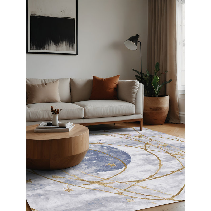 Tapis bleu lavable à la machine, Carré 3 pi