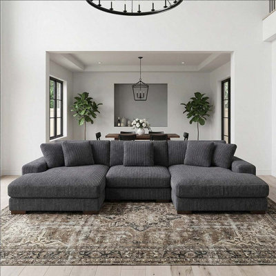 Canapé modulaire en velours côtelé surdimensionné de 125 po à 3 places, canapé-lit double avec support lombaire réglable et coussins décoratifs, canapé rembourré sans outil pour le salon