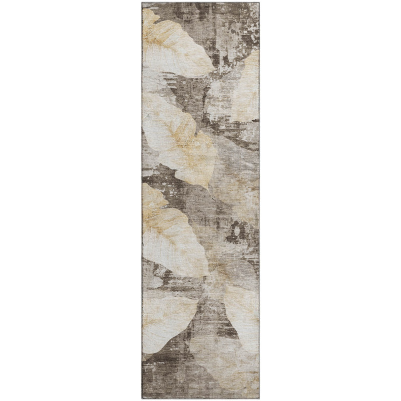 Premium Machine Washable Mayfield floral Rug, 2'3" x 7'6" Runner, Brown