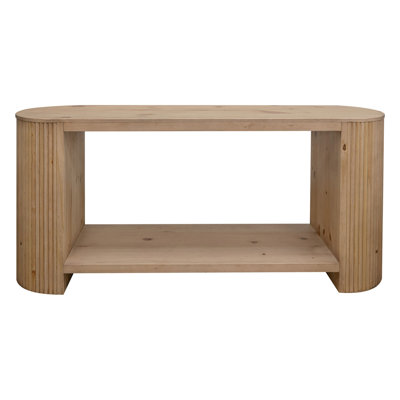 Izya 66 Inch Sofa Table, Bottom Shelf, Intricate Fluted Column Base, Brown