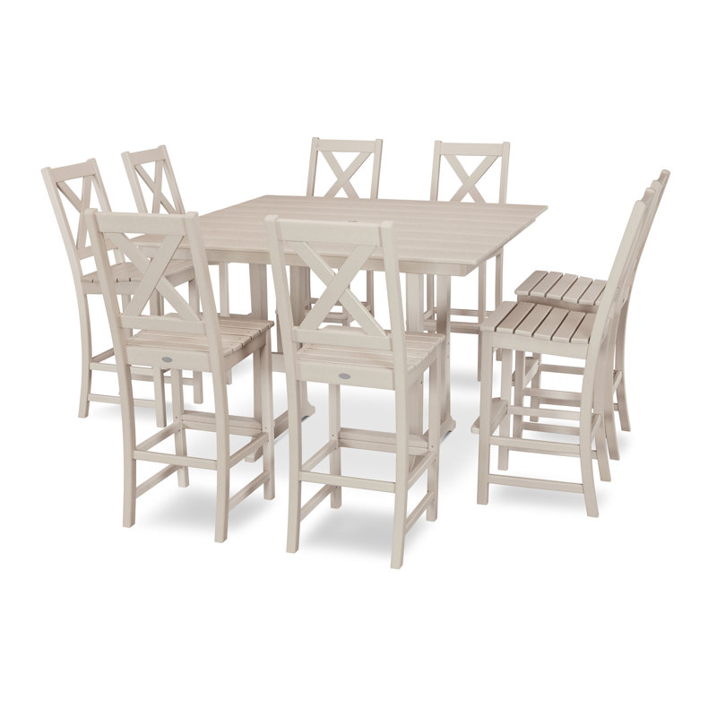 Braxton 9-Piece Farmhouse Trestle Bar Set, Sand